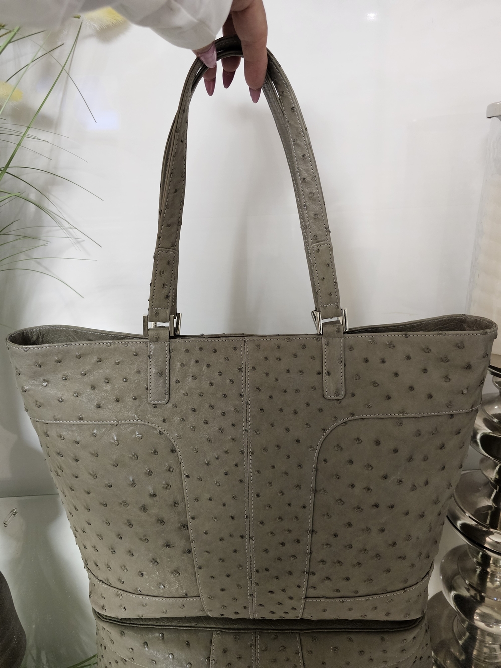 Christine Vonbun Hand Crafted Genuine  Ostrich Leather Tote Bag -